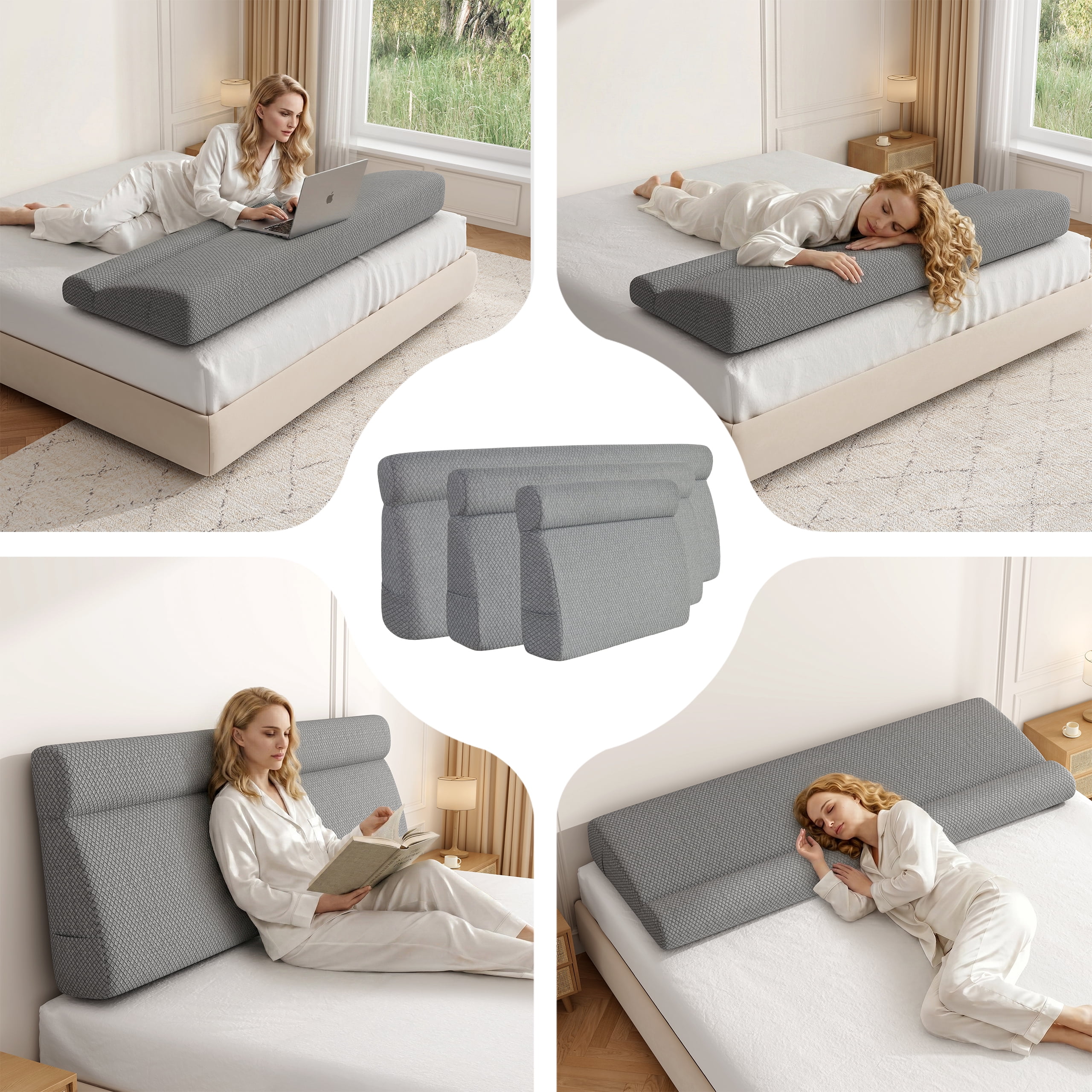 Someet Upholstered Foam Headboard King Bed, Wedge Pillow Headboards with Removable Cover, Ergonomic Head Board, Fabric Gray