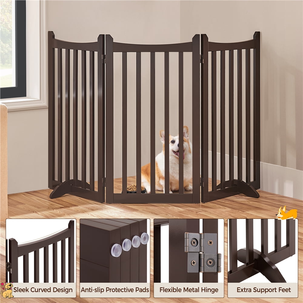 Yaheetech 35.6" Tall 3-Panel Wooden Pet Gate with Support Feet, Espresso