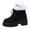 Black, variant on Black Women'S Chunky Mid Heel Ankle Boots With Lace-Up Round Toe Plush Lining Warm Winter Casual Boots For Everyday Wear