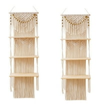 2X Macrame Wall Hanging 3-Tier Floating Wall Shelves for Bedroom,Nursery, Boho Wall Decor Shelves for Plant Pot