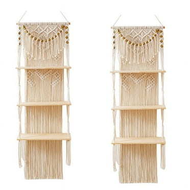 2X Macrame Wall Hanging 3-Tier Floating Wall Shelves for Bedroom,Nursery, Boho Wall Decor Shelves for Plant Pot
