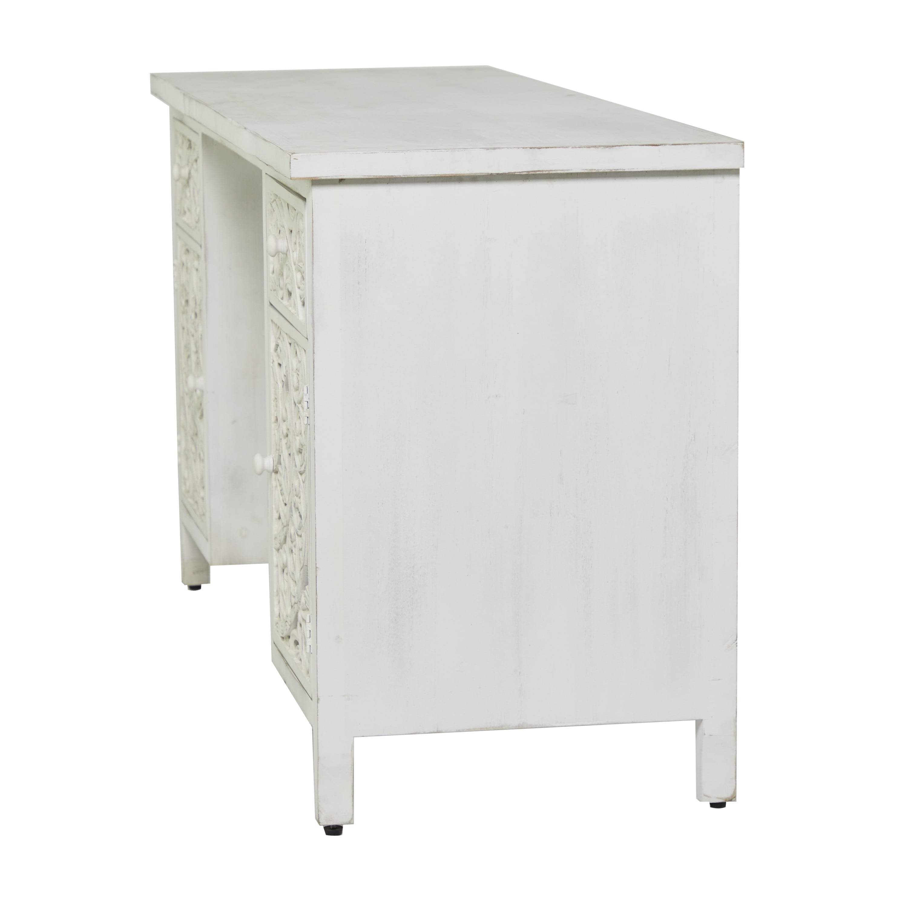 DecMode 56" x 31" White Wood Handmade Floral Desk, 1-Piece