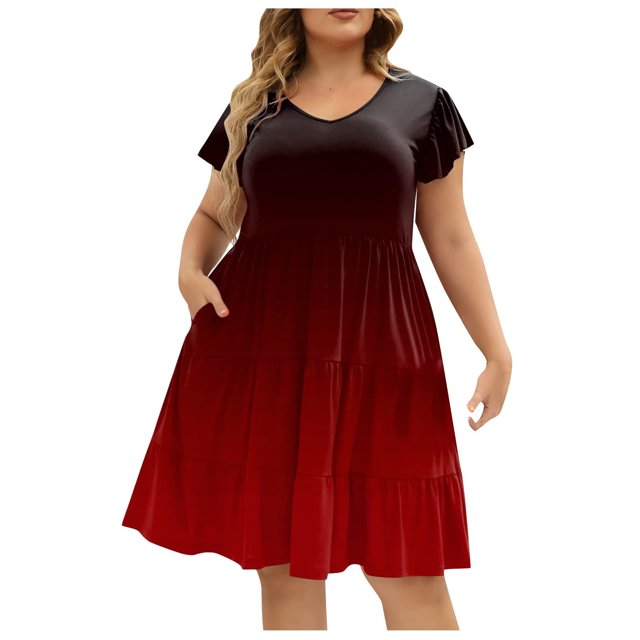 Vestido de Manga Corta para Mujeres, Vestido de Cuello Redondo de Bolsillo de Impresión Casual Hecho de 95% Poliéster 5% Spandex para Primavera Verano, Vestido de Verano para Mujeres