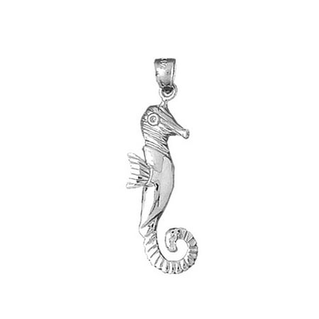 18K White Gold Seahorse Pendant - 39 mm