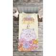 thumbnail image 3 of Ambesonne Birthday Quilted Bedspread Set 2 Pcs, Happy Cat Bird Flowers, Twin Size, Pale Yellow Lilac Orange, 3 of 3