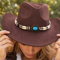 thumbnail image 5 of Qwertyu Western Cowboy Hat for Men Women Classic Roll Up Fedora Hat Cowgirl Cap with Buckle Belt Coffee, 5 of 6