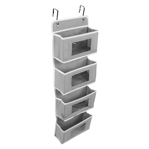 Over Door Organizer, Easy To Assemble Hanging Closet Organizer Nonwoven  For Bedroom Grey 4 Compartments