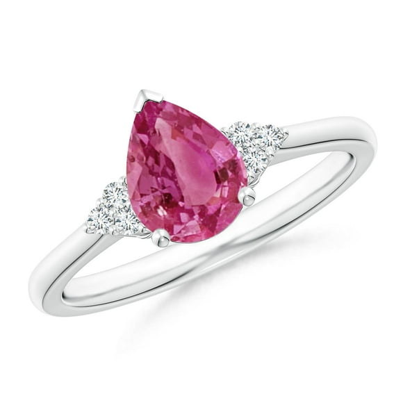 Angara Natural Pink Sapphire Ring - Pear 1.25 ct Pink Sapphire Solitaire Ring with Trio Diamond Accents in Platinum for Women (Ring Size = 7.5)