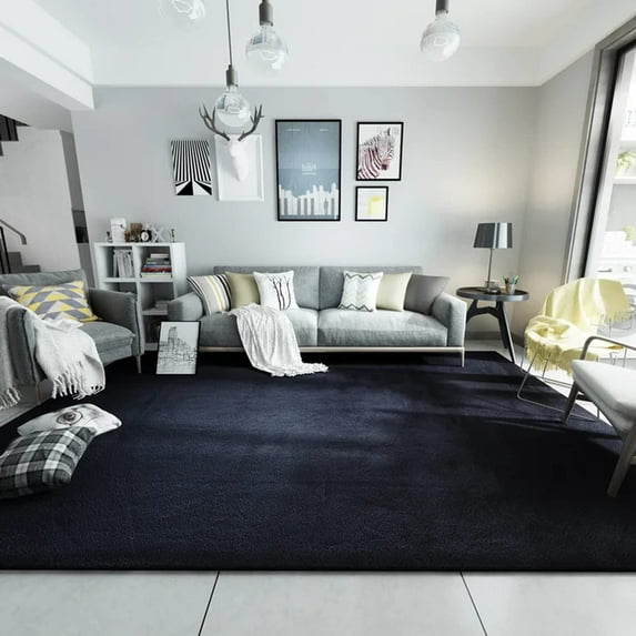 Ghouse 7.3x10 Soft Black Faux Fur Rug, Machine Washable Area Rugs for Bedroom Fluffy Rugs for Living Room,Carpet Sheepskin Rug