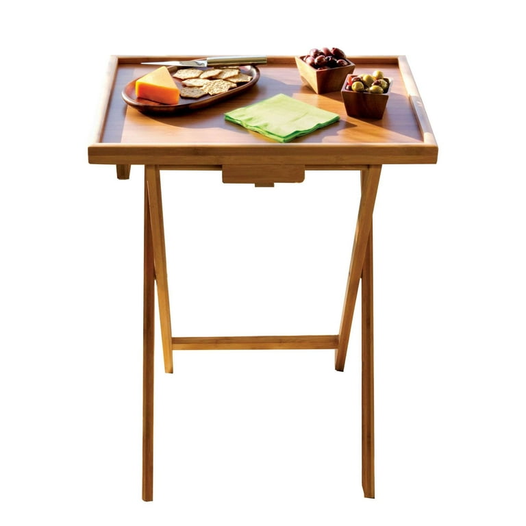 Lipper Bamboo Folding Individual Dining Snack Side Table w/ 0.5 in. Lip (4 Pack) at VMinnovations