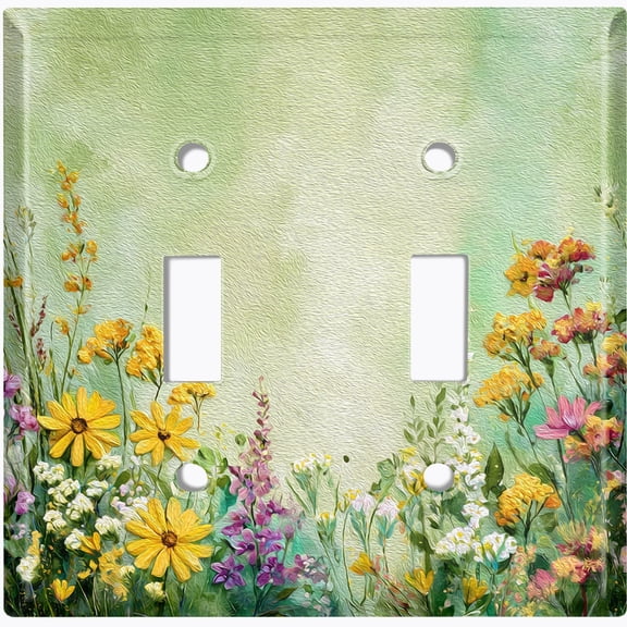 Metal Light Switch Wall Plate Outlet Cover (Printed Image of Wildflowers - Double Toggle)