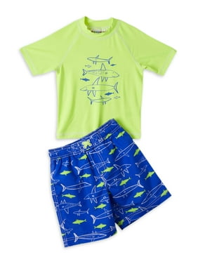 Wippette Baby Toddler Boy Shark Rashguard & Printed Swim Trunks, 2pc Set