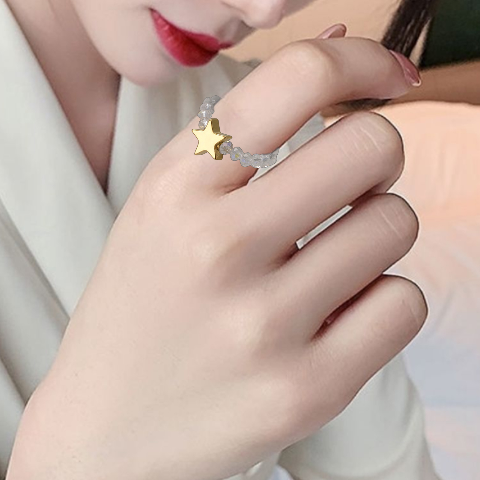 Waroomhouse Ladies Bead Ring Cute Love Heart Star Ring Decoration Elegant  Jewelry Accessories Fashion White Black Beads Finger Ring Anniversary Gift  - Walmart.com