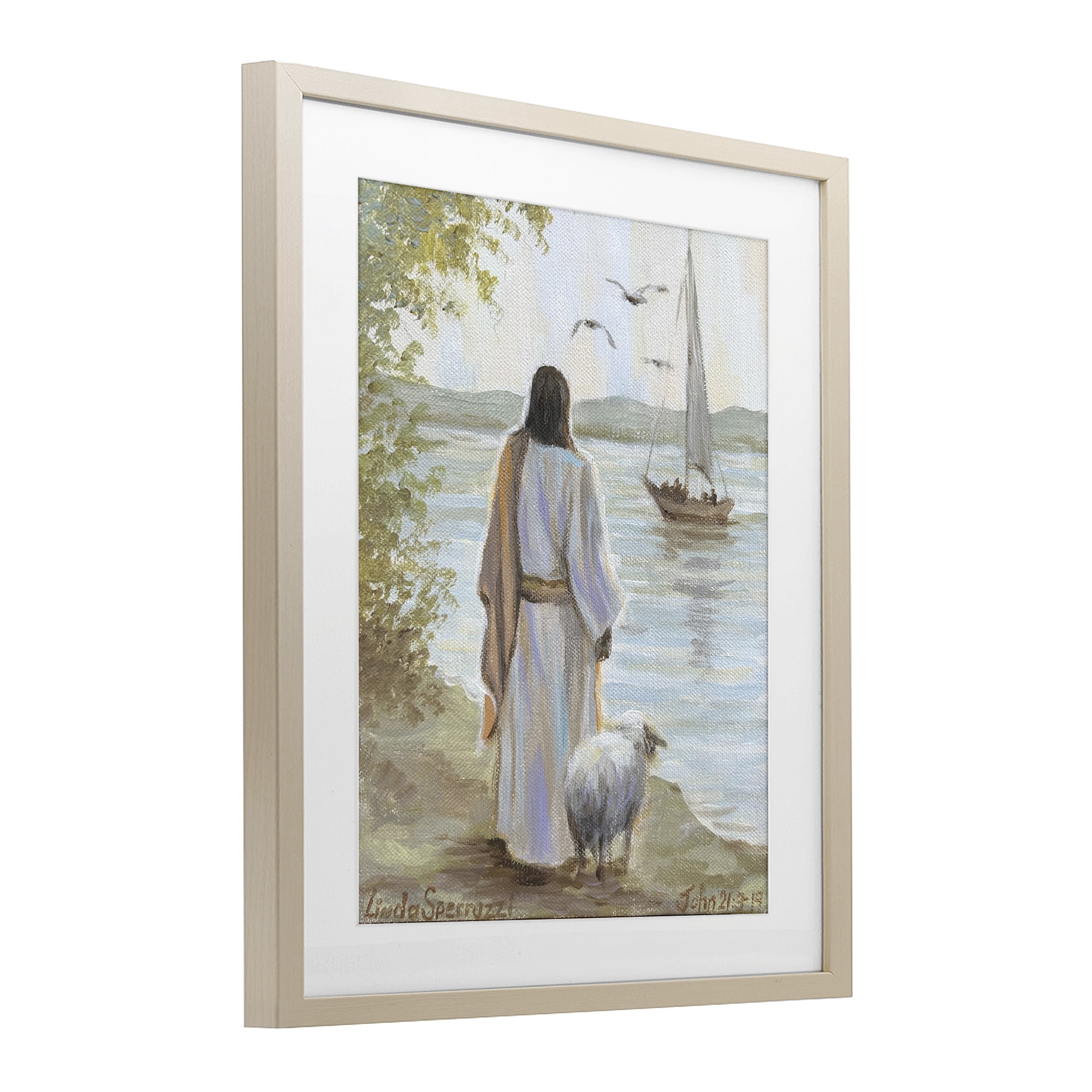 Stupell Industries Jesus Waiting Ashore Birch Framed Print Under Glass, design by Linda Sperruzzi