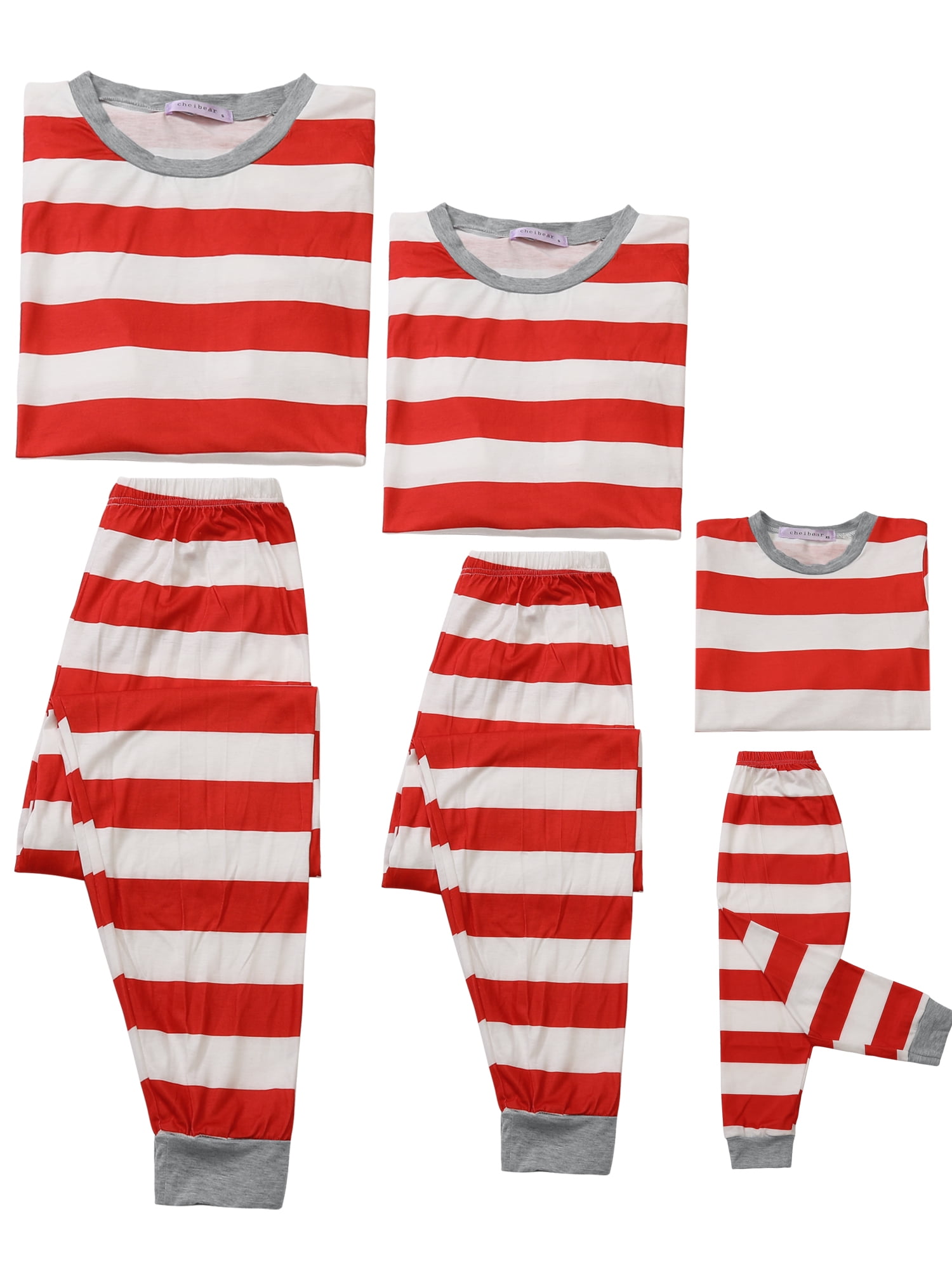 Unique Bargains Women's Family Pajama Striped Xmas Christmas Matching Sleepwear Set M Red Kids