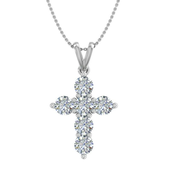 1 1/2 Carat Diamond Cross Pendant Necklace in 14K White Gold (Silver Cable Chain) - IGI Certified