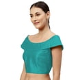 thumbnail image 2 of eloria Women's Art Silk Boat Neck Sari Top Blouse Partywear Sleevless Fillers With backside Zipper, Color : Sea Green, 2 of 6