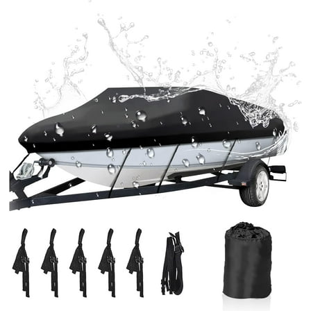 Trailerable Boat Cover Waterproof Heavy Duty Marine Grade Polyester Canvas Fits V Shape/V-Hull and Tri-Hull Runabouts, Pro-STYL, Bass Boats (Boat Length 20-22ft, Beam Width up to 102",Black)