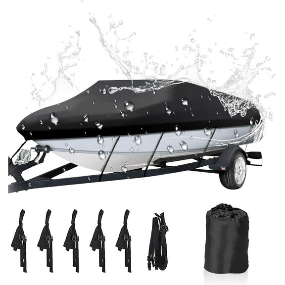 Trailerable Boat Cover Waterproof Heavy Duty Marine Grade Polyester Canvas Fits V Shape/V-Hull and Tri-Hull Runabouts, Pro-STYL, Bass Boats (Boat Length 20-22ft, Beam Width up to 102",Black)