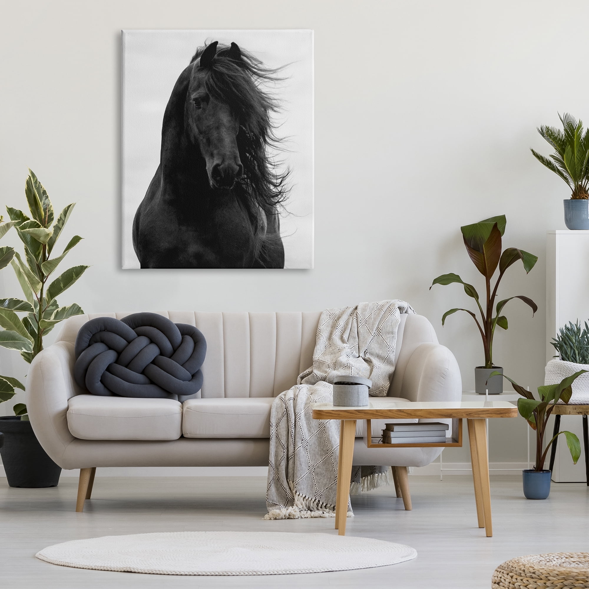 Stupell Industries Black Stallion Horse Portrait Soft Grey Sky Photography, 36 x 48, Design by Carol Walker