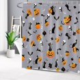 thumbnail image 2 of Halloween Black Cat Shower Curtain for Bathroom,Pumpkin and Skull Bat on Grey Fabric Shower Curtain with Hooks,Spooky Bathroom Curtain Shower Set, 72x84 inches, 2 of 6