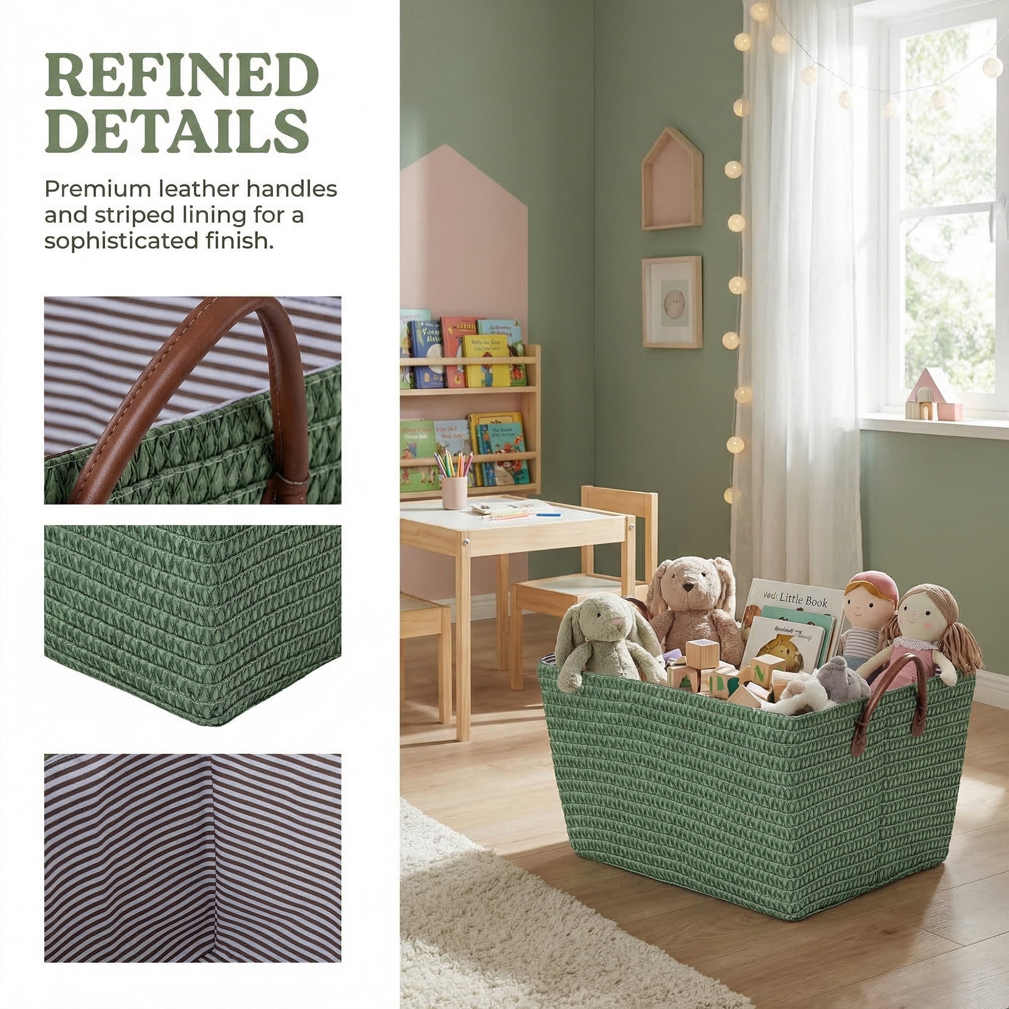 Unique Bargains Good-quality Woven Shelf Closet Storage Bin Green 17.7*13.8*9.8in
