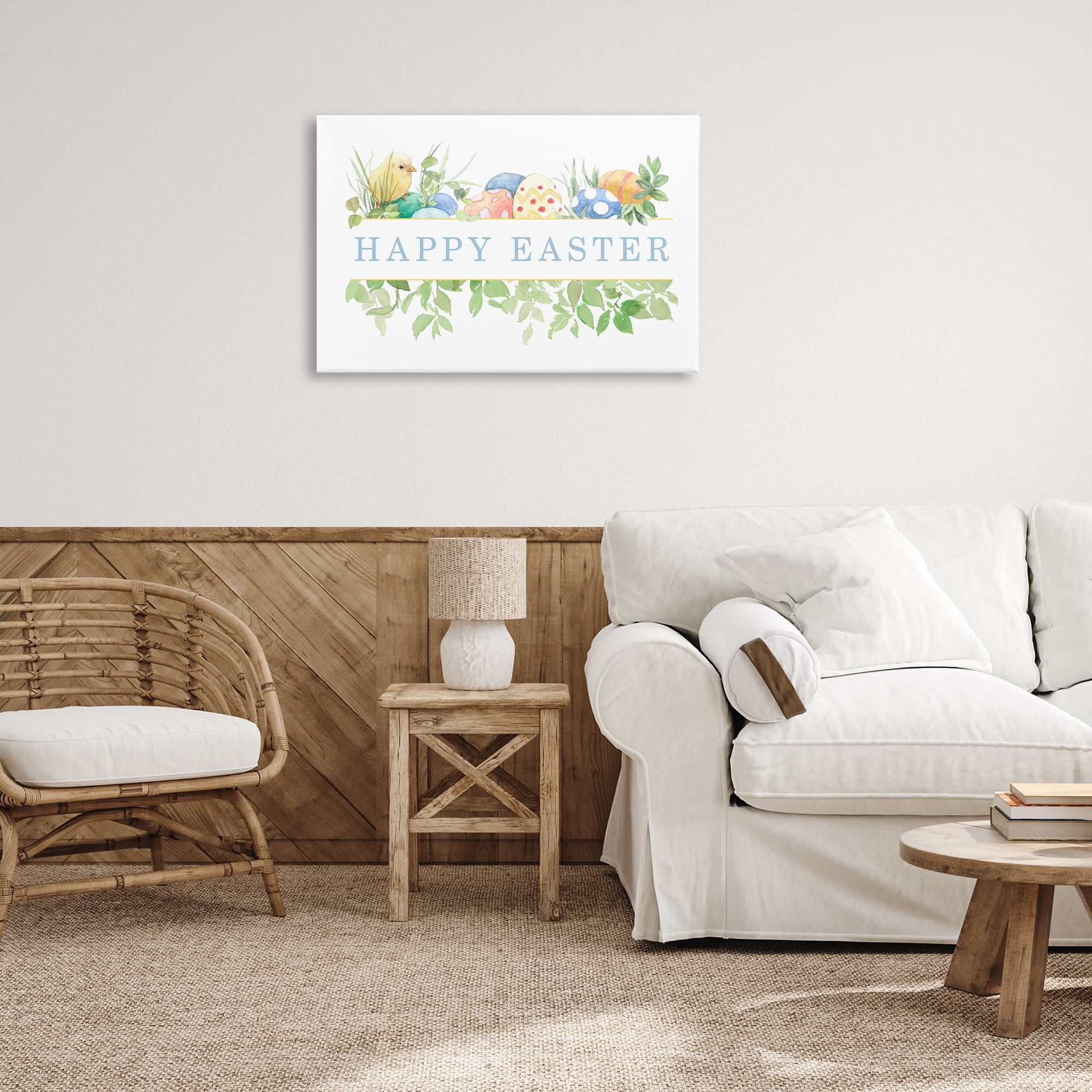 Stupell Industries Floral Happy Easter Holiday Painting Wrapped Canvas Art Print Wall Art, 30 x 20