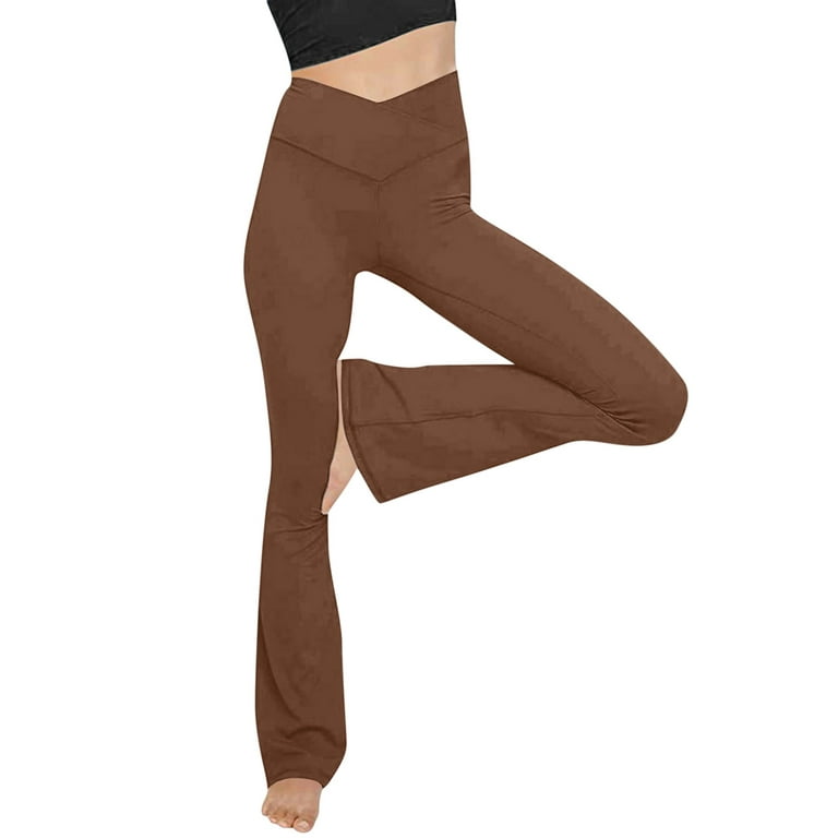 Leggings for Women Tummy Control Casual Yoga Pants Solid Brown S