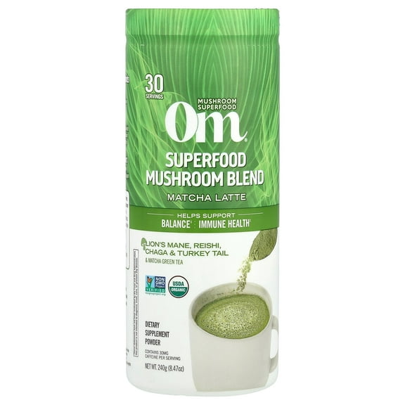 Om Mushrooms Superfood Mushroom Blend, Matcha Latte , 8.47 oz (240 g)