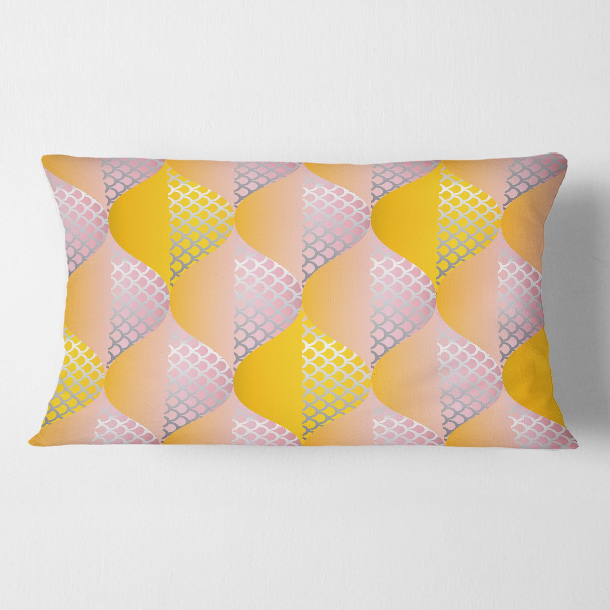 Designart Golden Geometrical Diamond Pattern IV' Mid-Century Modern Throw Pillow - 12x20