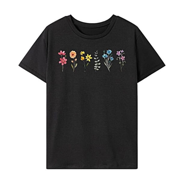 Camiseta para mujer con cuello redondo, trajes simples para mujer, camiseta básica para caminar por la calle M