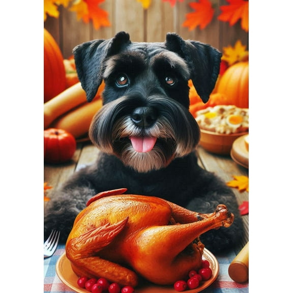 Schnauzer Black Uncropped -  Best of Breed DCR Thanksgiving Garden Flag 12" x 17"