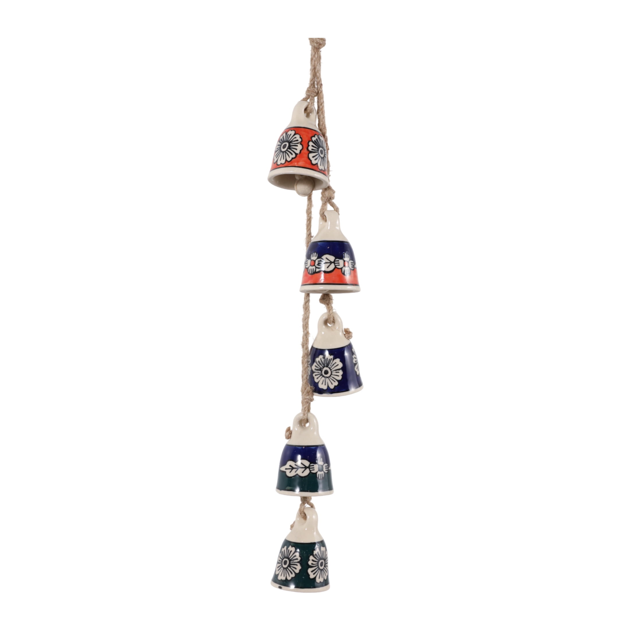 Modern Ceramic Cluster Bells for Garden Decor - Decorative Outdoor Wind Chimes for Patio, Porch, or Tree Branch - Outside Home Decoration for Window or Backyard Accent - 37", Blue & Green