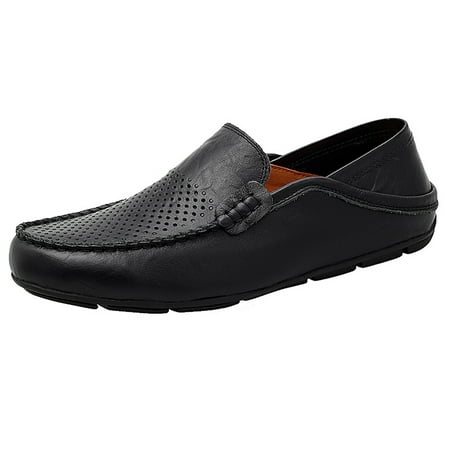 

Go Tour Men s Premium Genuine Hand-made Leather Casual Slip on Loafers Breathable Driving Shoes Fashion Slipper B Black Punched 10/45