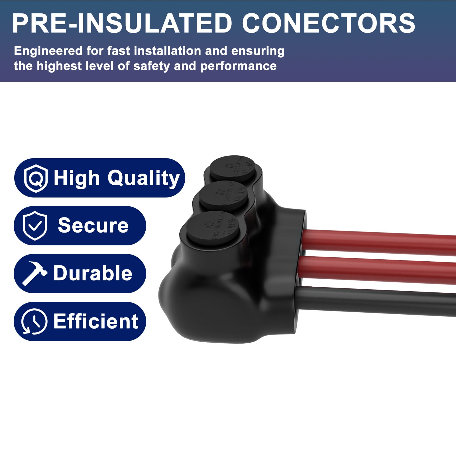 5 Pcs - Insulated Multi Cable Connectors 3 Port Single Entry Splice Electrical Power Connector Black Interconnect Terminals Pre Filled Wire Connectors (2-14AWG Wire Range)