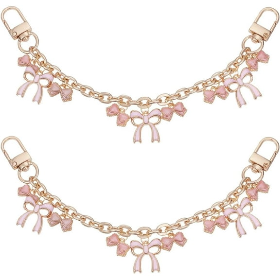 2Pcs Purse Chain Strap Replacement Alloy 8in Bag Extender Chain with Enamel Pink Bowknot Charms Handle Extender Decorative Bag Chains for Wallets Handbags Pink