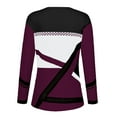 thumbnail image 5 of Long Sleeve Shirts for Women Women's Striped Printed V Neck Seven Quarter Sleeve T Shirt Top Wine, 5 of 5
