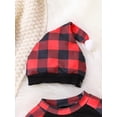 thumbnail image 4 of Seyurigaoka Baby Girls Boys Christmas Romper Tops Letter Santa Plaid Print Jumpsuits Round Neck Long Sleeve Autumn Bodysuits with Hat, 4 of 9