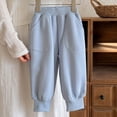thumbnail image 6 of Rrxhxhs Pants for Girls Solid Color Elastic Waist Loose Fleece Casual Athletic Joggers with Patch Pockets,Light Blue,10-11 Years, 6 of 7