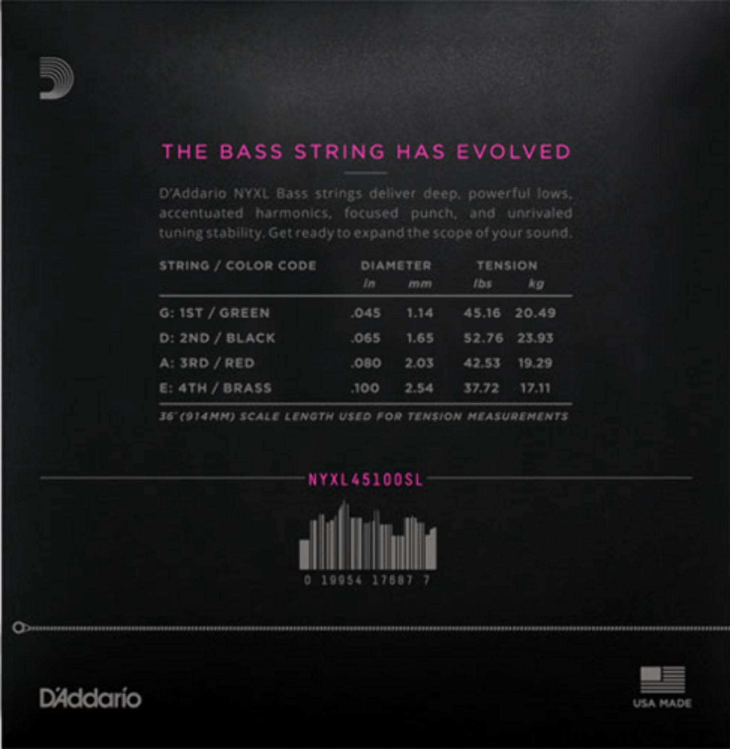 D'Addario NYXL45100SL Bass Guitar Strings, Regular Light 45-100 Super Long Scale