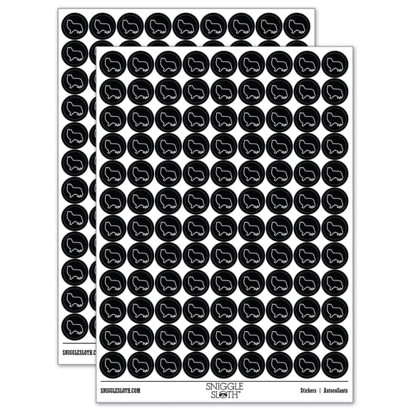 Shetland Sheepdog Sheltie Dog Outline 200 Round Stickers - Black - Gloss Finish - 0.50" Size
