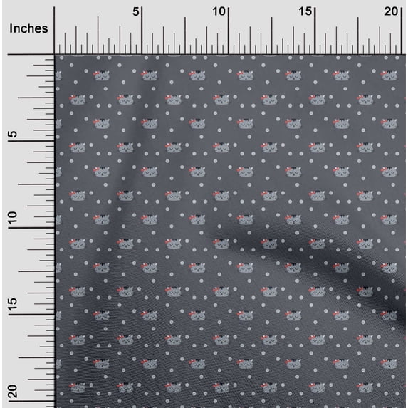 oneOone Polyester Lycra Fabric Dot & Cat Face Animal Print Fabric by Yard 56 Inch Wide