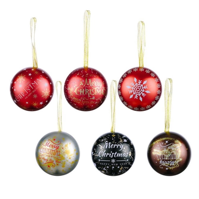 Injueey 6Pcs Xmas Tinplate Candy Box Snack Ornament Balls Cookie Gift Holiday Festival Pendant Wrapping Year Dessert Holders Kits de decoración para fiestas