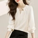 thumbnail image 4 of Conjuntos de trabajo para mujer,Blusa plisada con cuello en V para mujer, manga corta, poliéster, informal, estampada, para uso diario, sopatenor, 4 of 6
