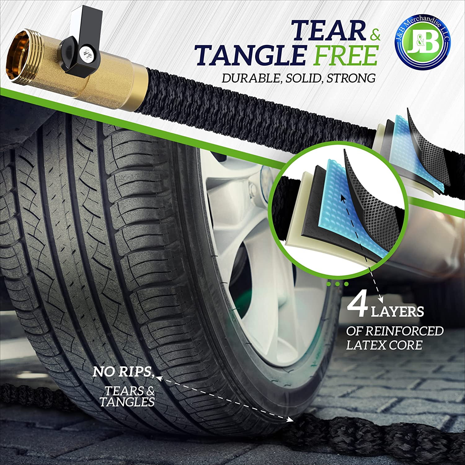 XpandaHose 75ft Expandable Garden Hose – Ultra-Strong 3750D, 4-Layer Latex Core, Brass 3/4" Connectors, 10-Pattern Nozzle & Storage Bag – Lightweight, Kink-Reducing, Leak-Resistant
