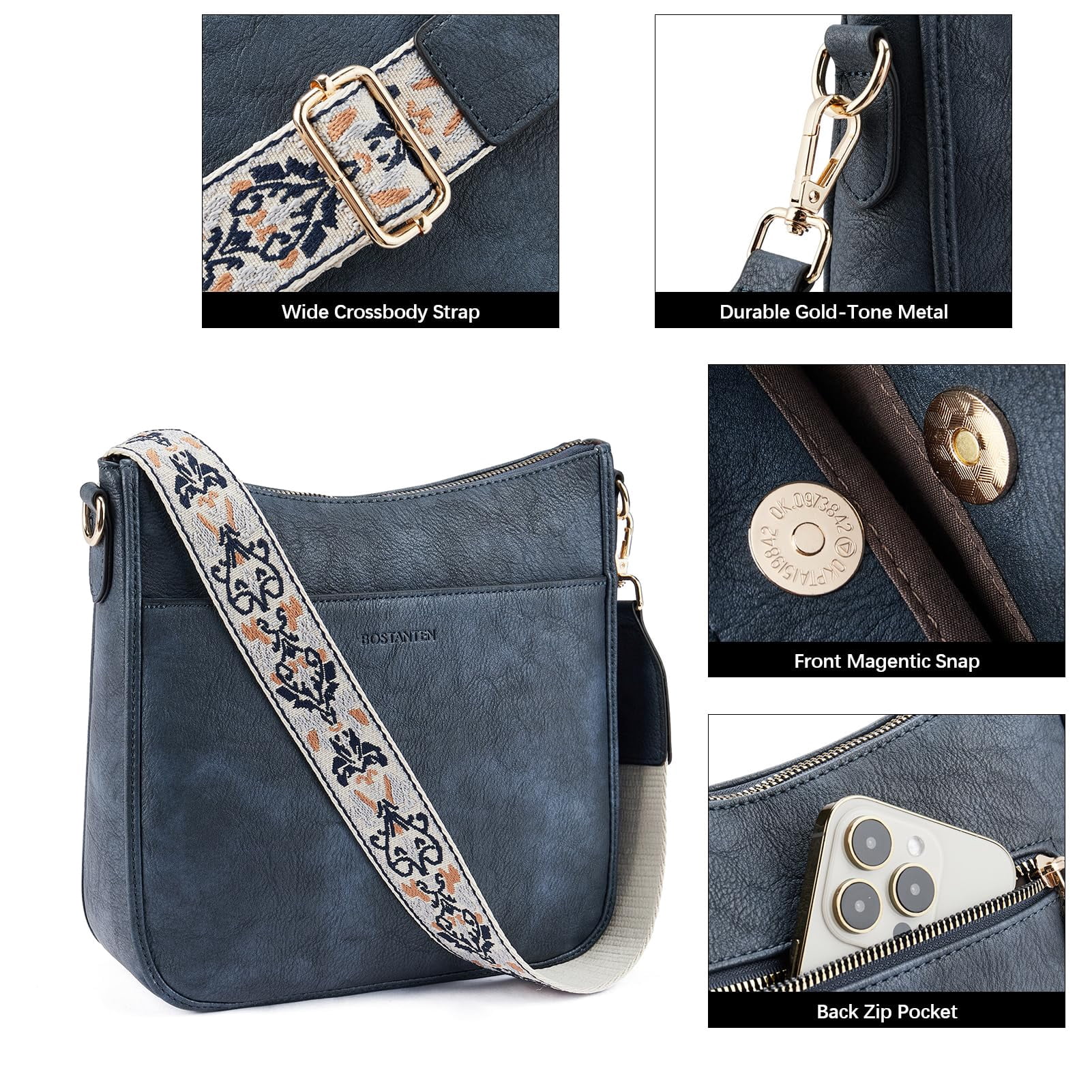 Crossbody Bags for Women Trendy Vegan Leather Hobo Purses Shoulder Handbags Wide Shoulder Strap