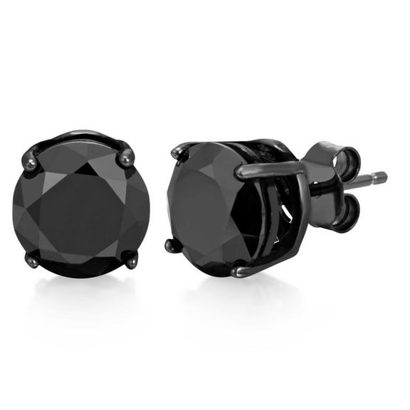 Kezef Sterling Silver Black Rhodium Round 10mm Black CZ Basket Set Earring