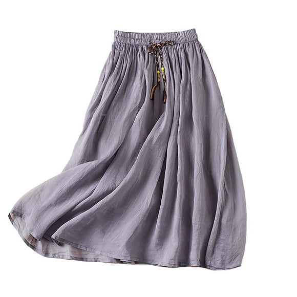 LUOGENLI Skirt Womens Summer Elastic Waist Double Layer Midi Skirt with Belted Pleats Skirts for Women Midi Length Petite Skirts for Women Denim Black White XXL