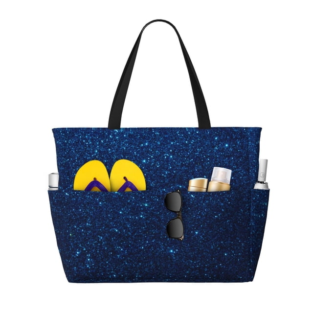 Fotbe Sparkling Blue Glitter Bolsa de Viaje para Playa - Resistente al Agua, Bolsa Tote de Gran Capacidad y Ligera con 7 Bolsillos para Mujeres y Hombres