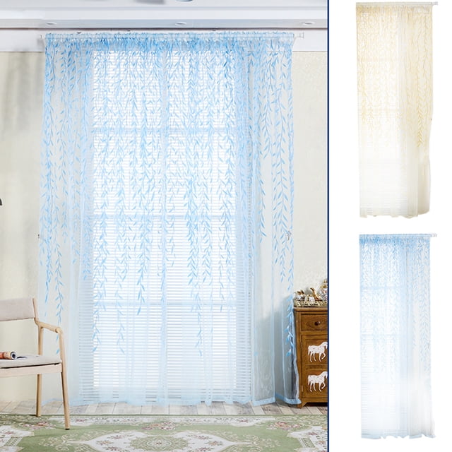Sash Panneau de Rideau Voilage Bleu en Polyester, Rideaux Transparents pour Fenêtre pour Salon Chambre (1 Pce) Rkxzt